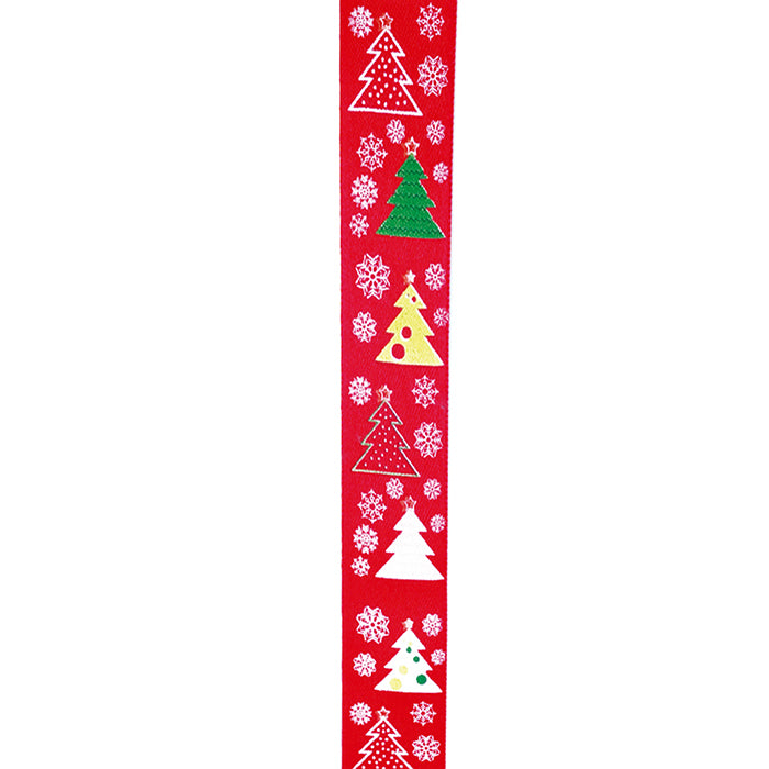 Cinta Raso 24 mm Árbol Navidad Rojo