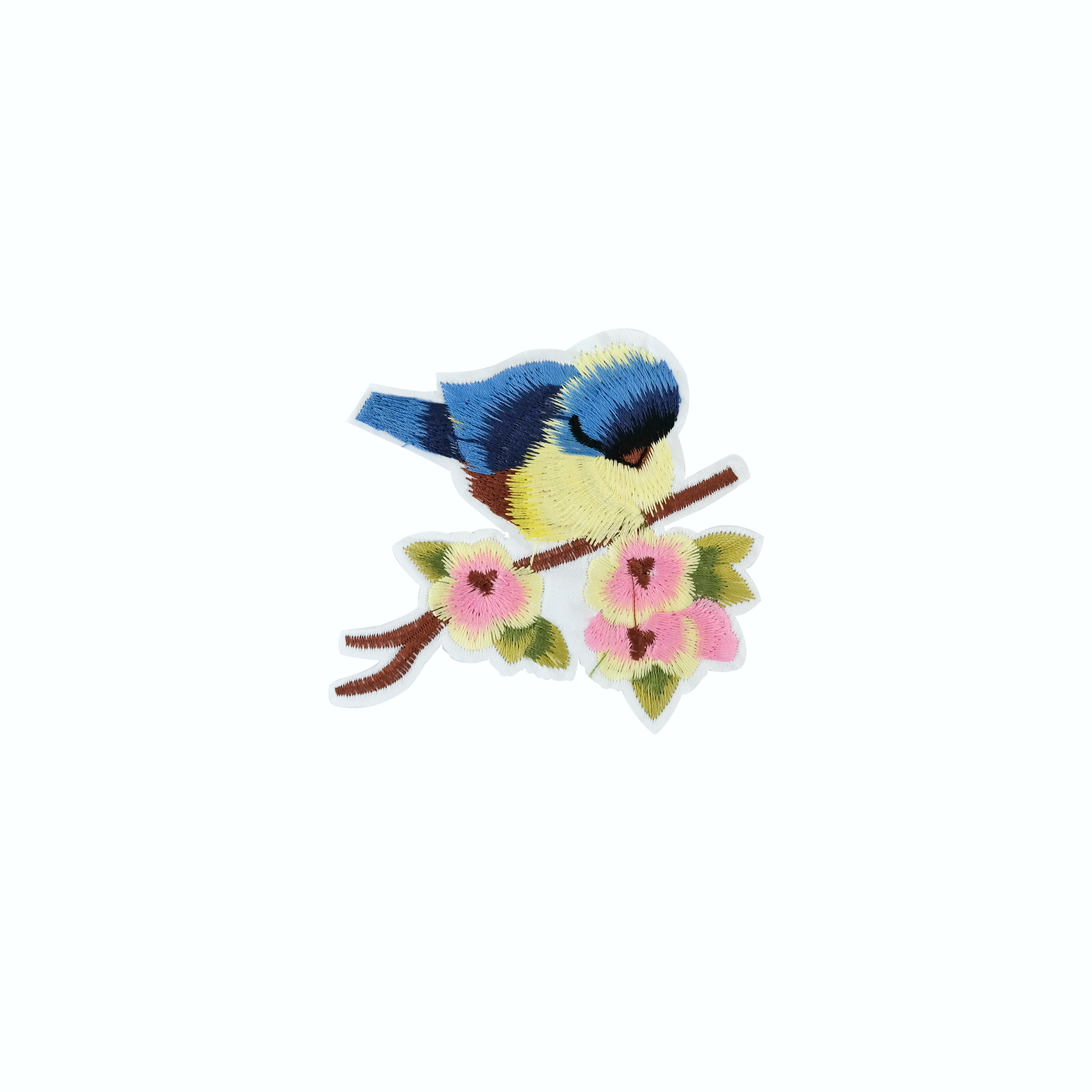 Aplique Pájaro Rama Flor 9X10cm Amarillo/azul