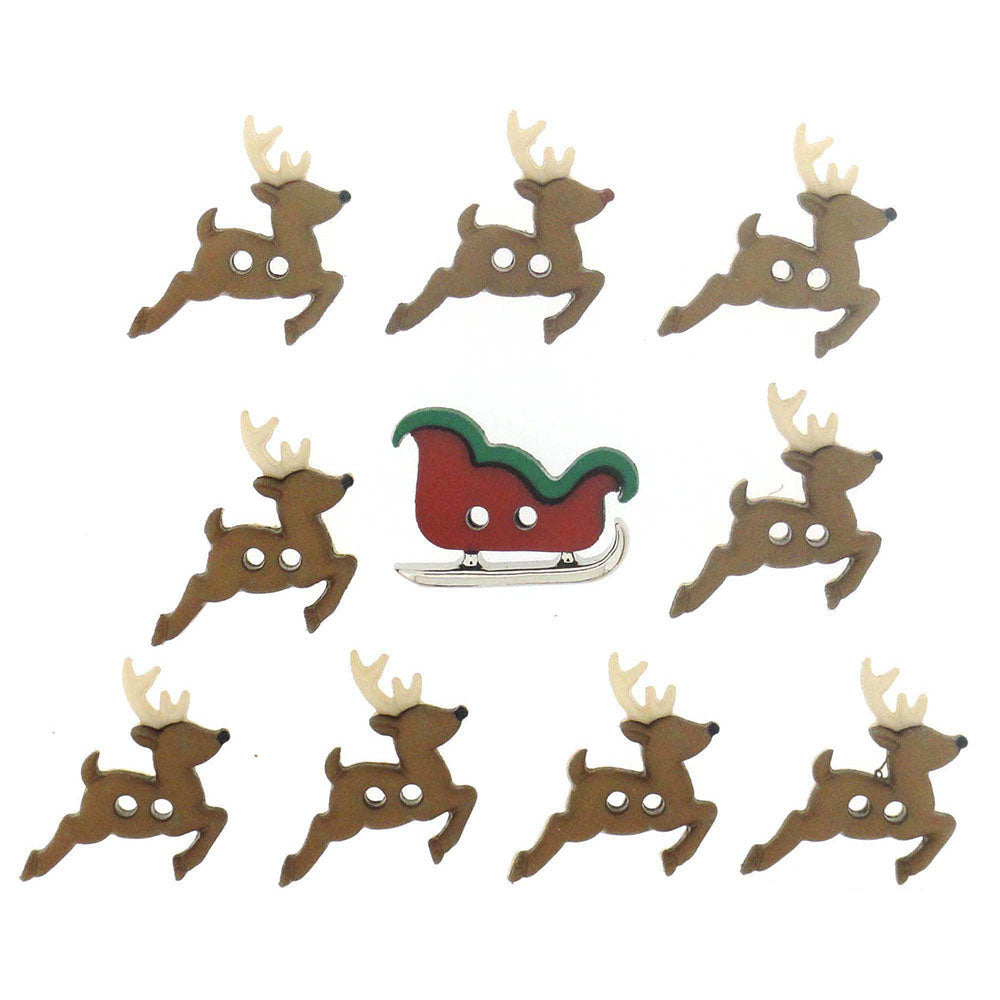 Botones Sew Cute Sleigh/Reindeer
